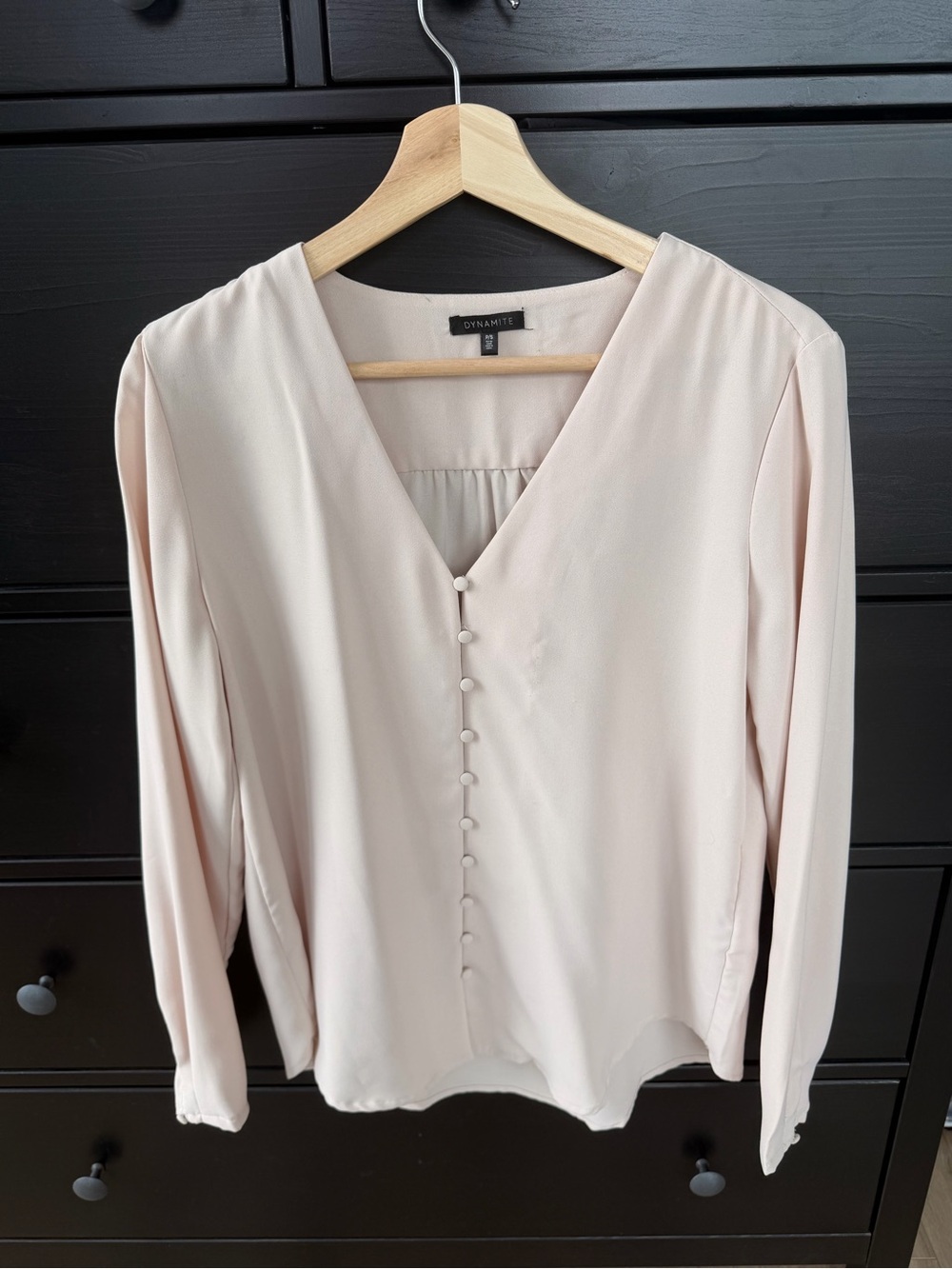 Dynamite Soft Blush V-Neck Button Front Blouse